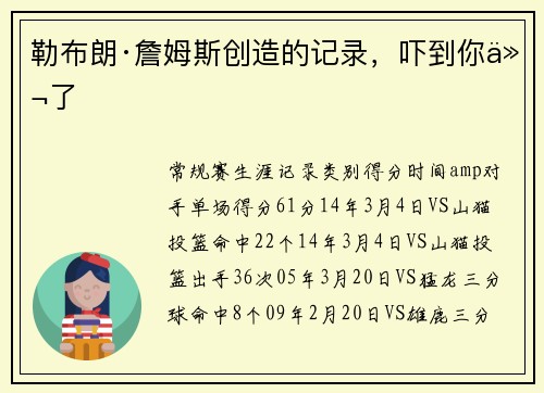 勒布朗·詹姆斯创造的记录，吓到你们了